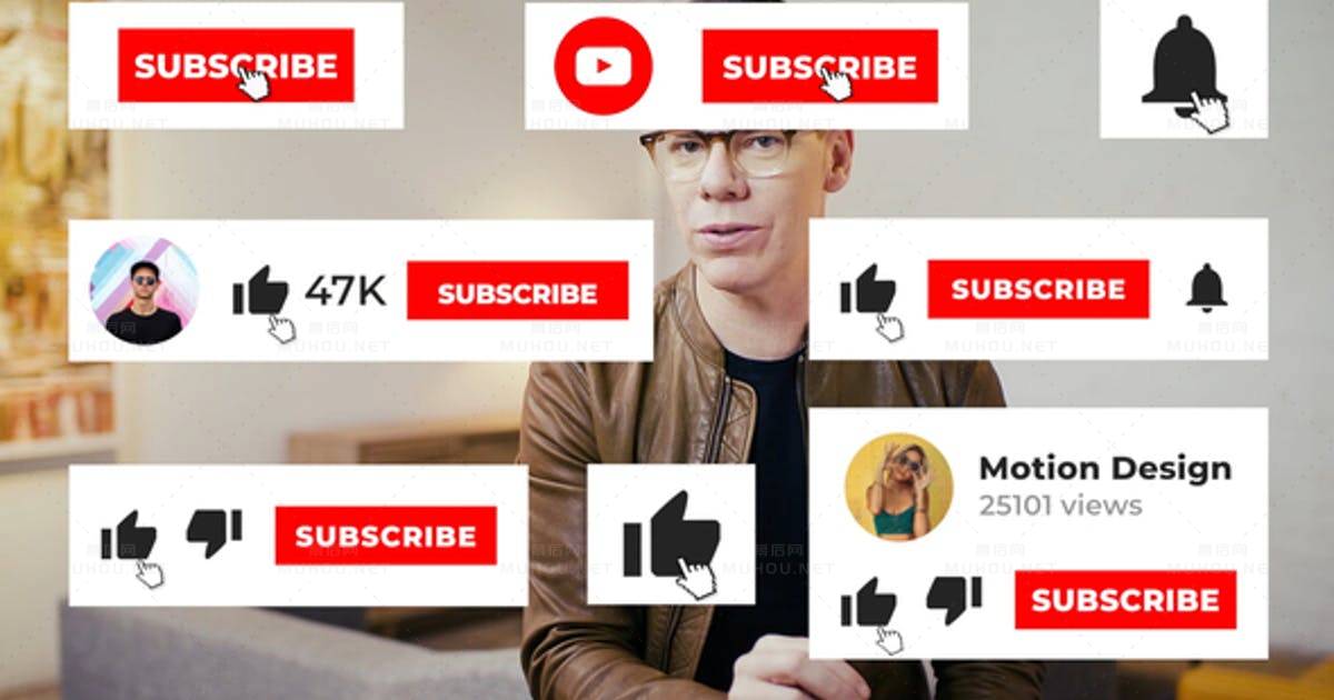 YouTube订阅点赞收藏图标动画Subscribe视频FCPX模板
