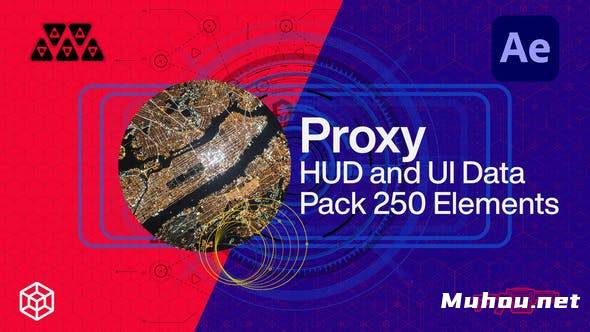 250个高科技UI图形界面设计HUD动画元素AE视频模板素材 HUD and UI Data Pack