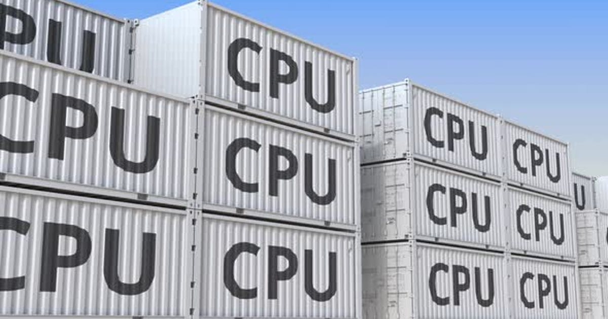 带有计算机cpu的货物集装箱Cargo Containers with Computer CPUs视频素材