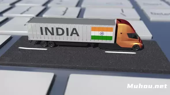 印度在移动卡车和计算机键盘上的国旗Flag of India on Moving Truck and Computer Keyboard视频素材插图