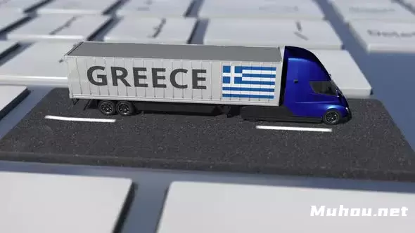 希腊在移动卡车和计算机键盘上的旗帜Flag of Greece on Moving Truck and Computer Keyboard视频素材插图