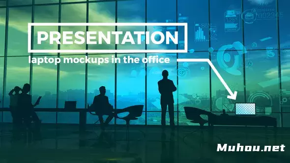 笔记本电脑模型在办公室演示Laptop Mockups Presentation In The Office视频素材插图