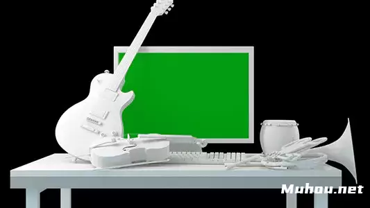 绿屏电脑和白模乐器Computer With a Green Screen 1视频素材插图