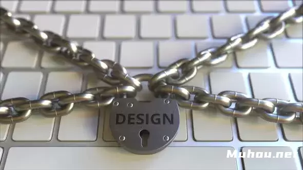 电脑键盘上带有设计文字的挂锁高清视频素材插图