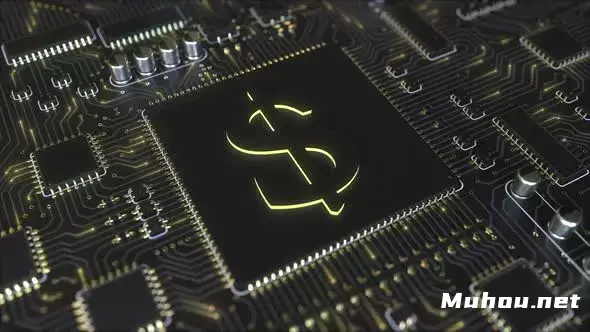 带有美元符号的计算机芯片高清视频素材插图