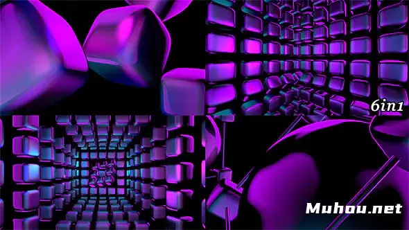 Cubizmus 紫色三维空间方块随机动画VJ高清视频素材插图