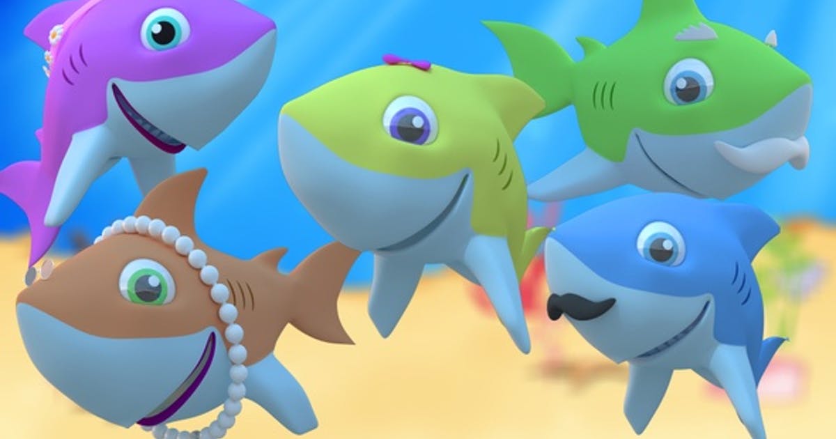 5个卡通鲨鱼家庭包高清视频素材
