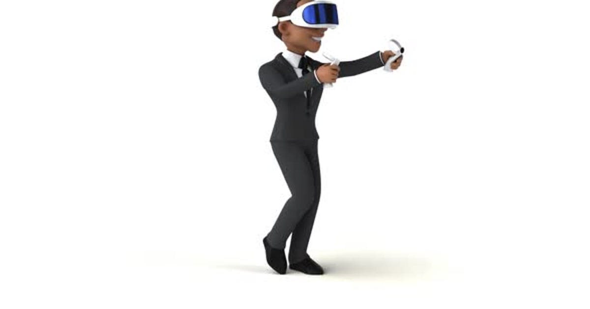 带VR头盔的有趣卡通商人高清视频素材