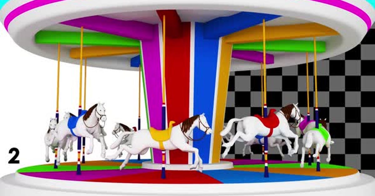 卡通卡鲁塞尔游乐园旋转木马高清视频素材