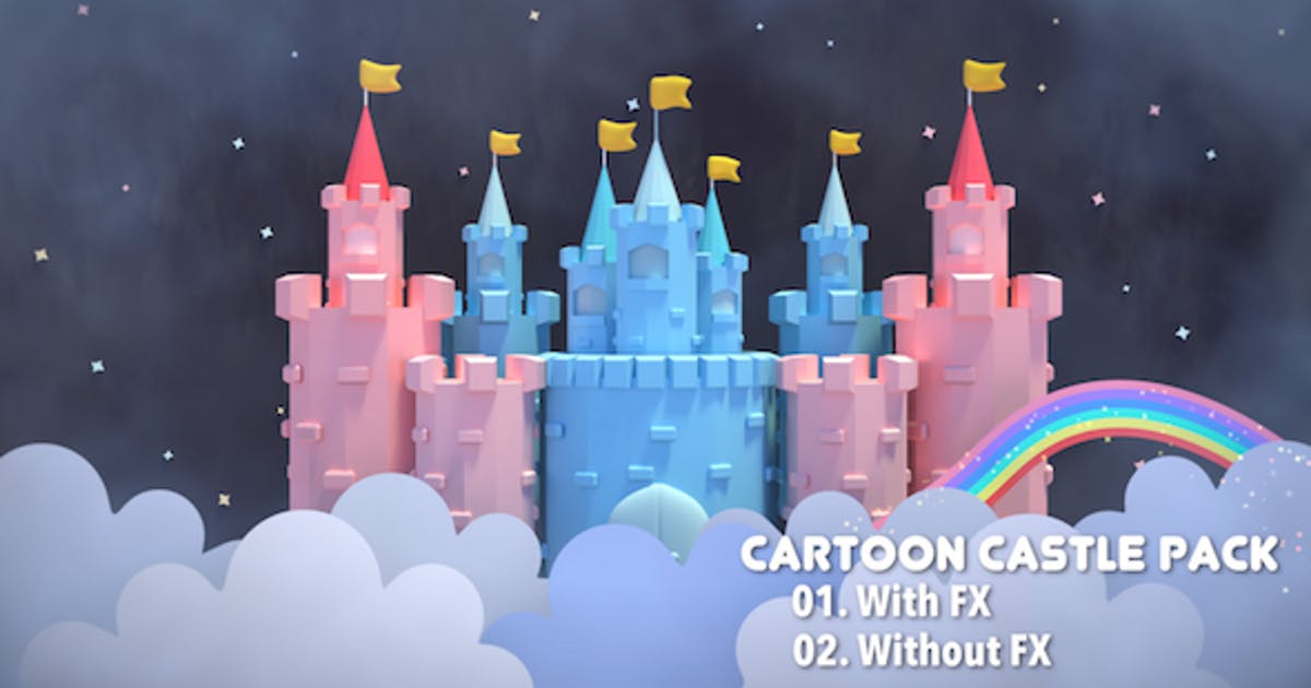 卡通城堡和彩虹高清视频素材