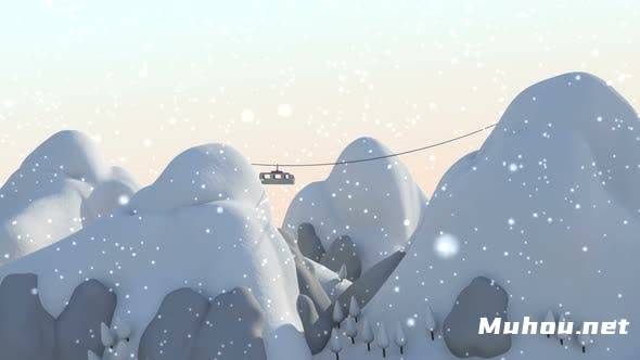 冬季山脉背景卡通缆车动画高清视频素材插图