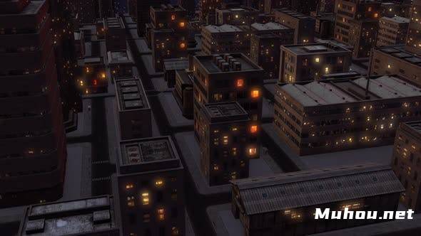 卡通建模三维城市夜晚上空4k高清视频素材插图