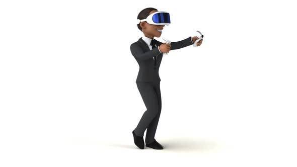 带VR头盔的有趣卡通商人高清视频素材插图