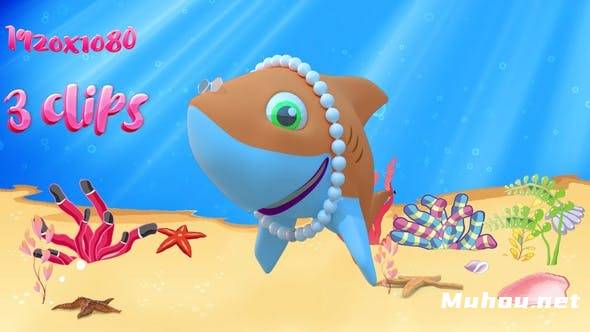 卡通母鲨跳舞海底世界高清视频素材插图