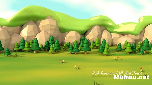 卡通山崖和森林草地高清视频素材插图