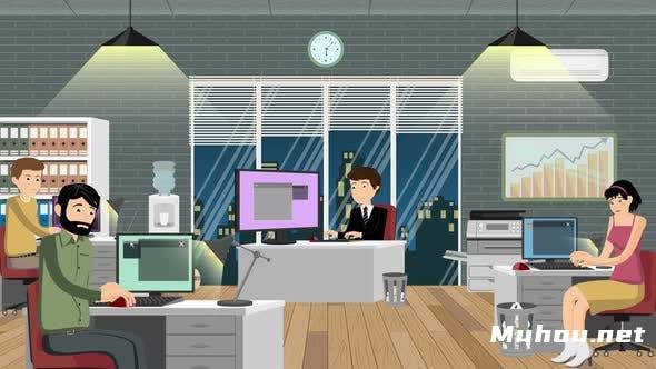 上班族办公场景卡通高清视频素材插图