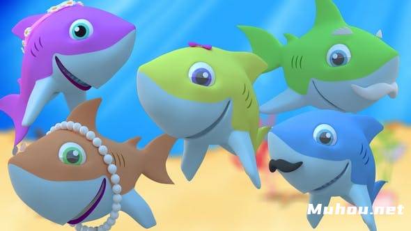 5个卡通鲨鱼家庭包高清视频素材插图