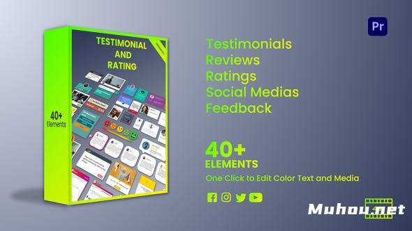 40种互联网社交媒体平台信息弹窗气泡动画模板AE视频模板素材 Testimonial and Rating Pack