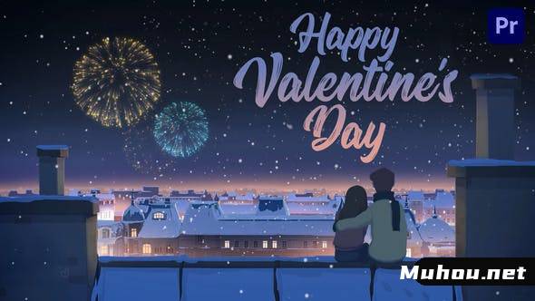 浪漫情人节漫画卡通人物角色场景开场片头动画AE视频模板素材 Happy Valentine’s Day Card Animation插图