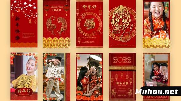 10组农历新春虎年竖版图文排版海报设计动画AE视频模板素材 Chinese New Year