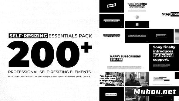 200组自动缩放文本文字标题字幕条动画AE视频模板素材 Self Resizing Essentials插图