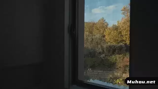 从公寓内的窗户可以看到秋天的花园视频素材插图