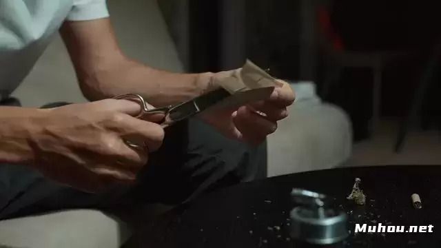一个切割烟草卷纸的人视频素材
