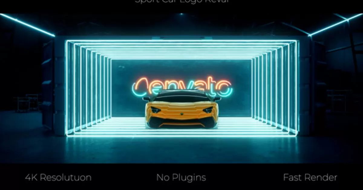 缩略图跑车霓虹灯logo标志AE模版Sport Car Neon Logo