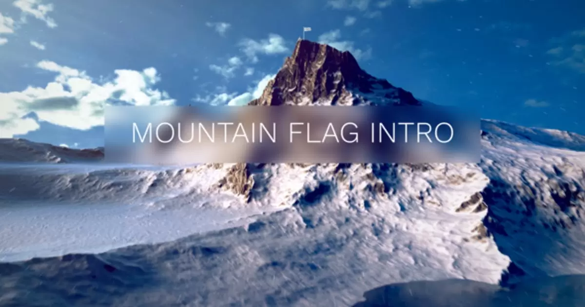 航拍雪山上的旗帜印制logo标志介绍AE模版Mountain Flag Intro