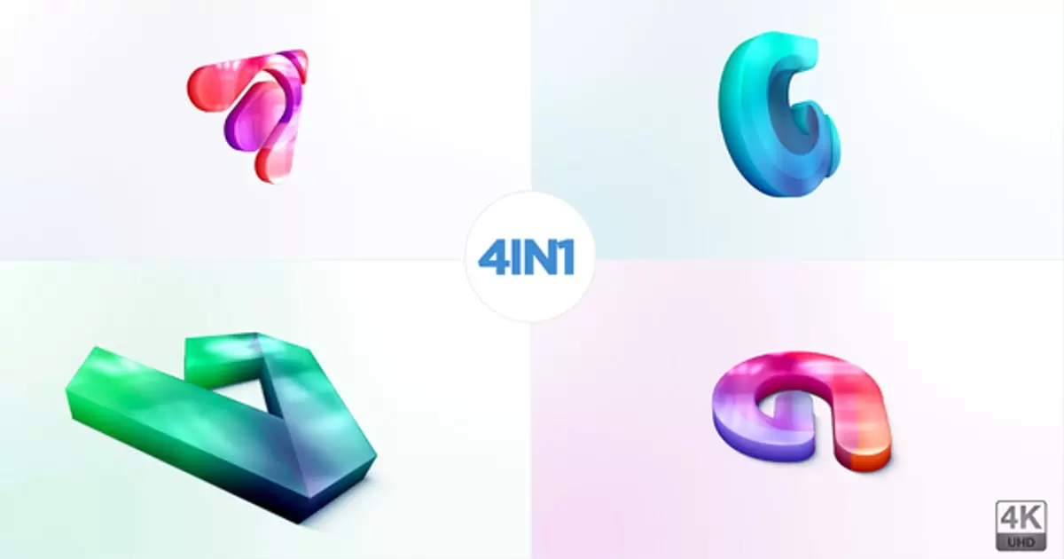 3D玻璃质感标志揭示4合1AE模版3D Clean Logo Reveal 4 in 1