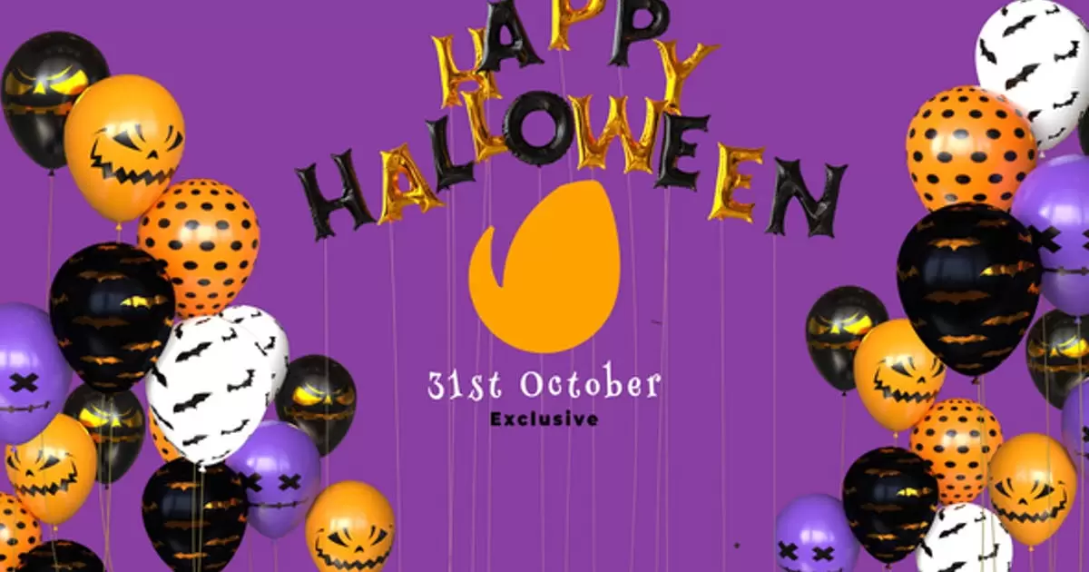 万圣节快乐气球标志揭晓AE模版Happy Halloween Balloon Logo Reveal
