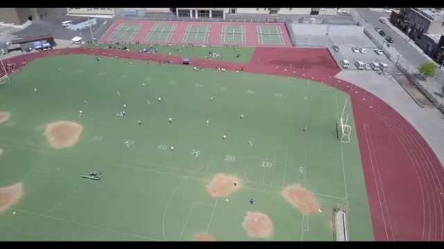 足球场上踢球比赛航拍视频素材