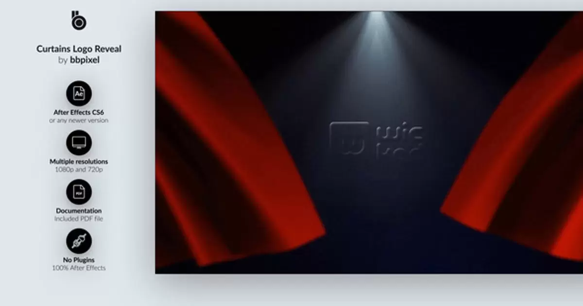 窗帘幕布打开logo标志显露AE模版Curtains Logo Reveal