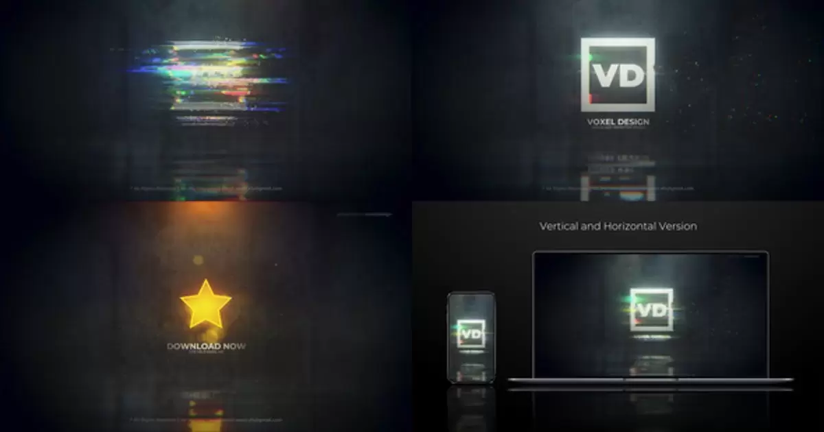 星号干扰logo溶解徽标过渡揭示AE模版Glitch Dissolve Logos Transitions Reveal