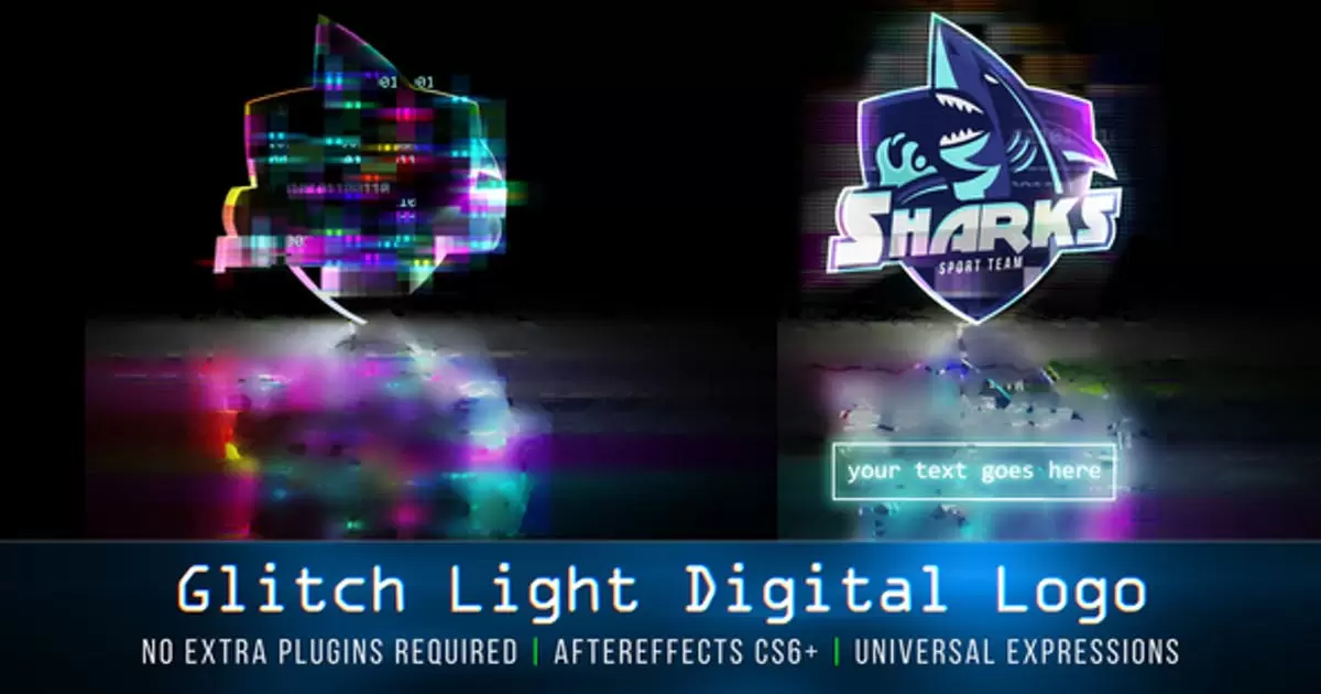led赛博朋克发光数字标志AE模版Glitch Light Digital Logo