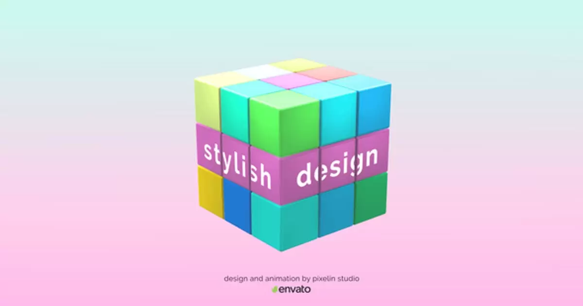 彩色立方体盒子logo标志AE模版Colorful Cube Logo