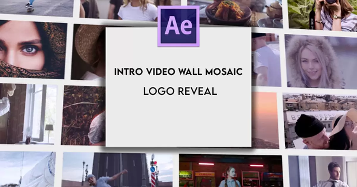 介绍视频墙马赛克墙logo标志揭示AE模版Intro Video Wall Mosaic Logo Reveal