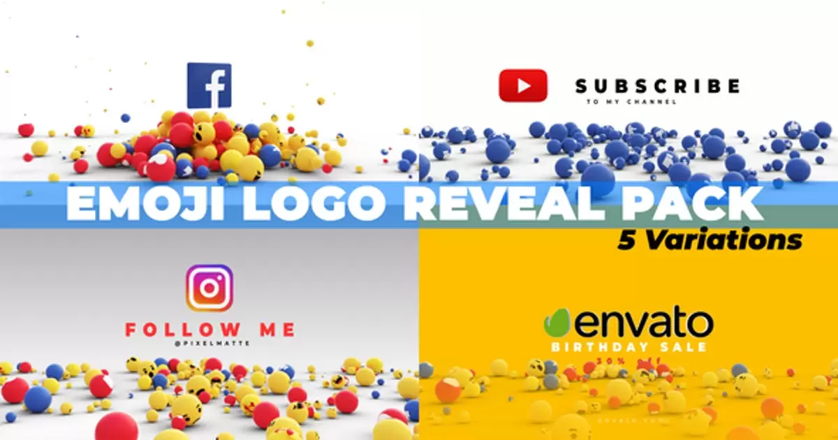 表情符号破碎logo标志显示包AE模版Emoji Logo Reveal Pack