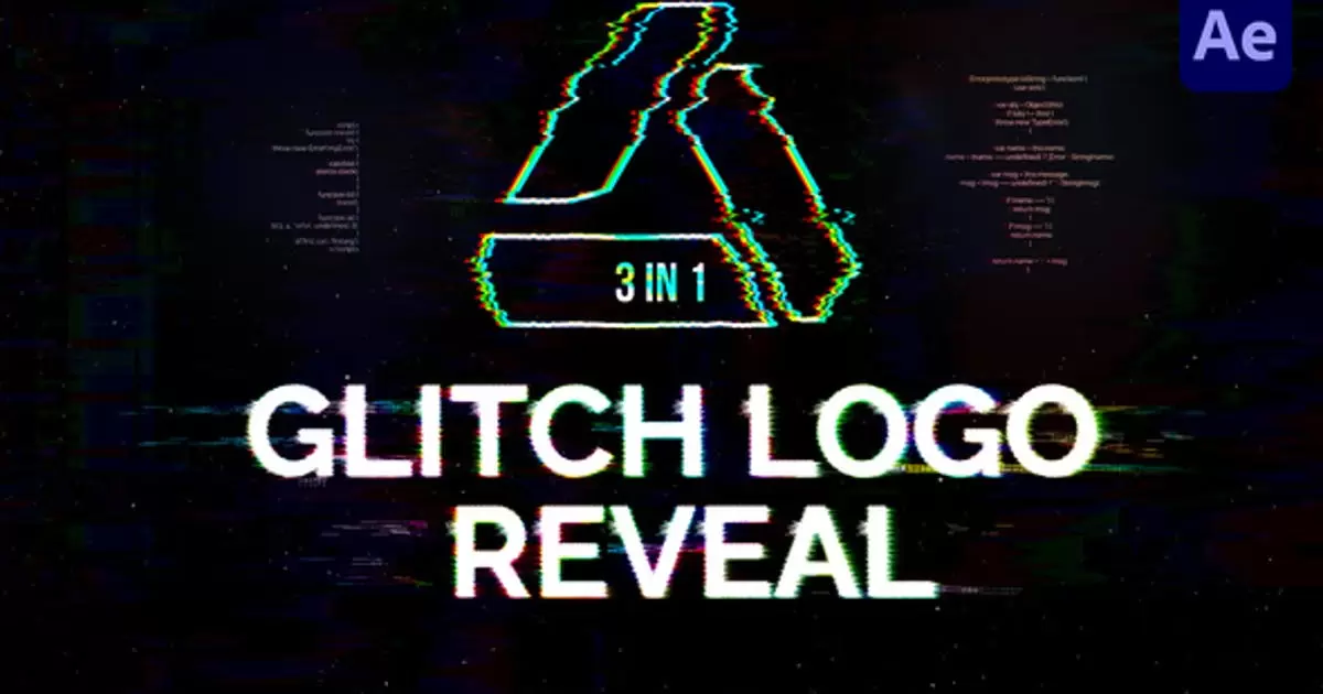 毛刺标志logo显示AE模版Glitch Logo Reveal