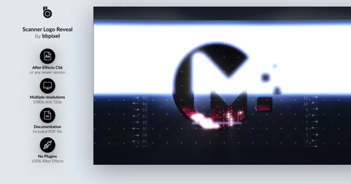 扫描仪发光logo徽标显示AE模版Scanner Logo Reveal