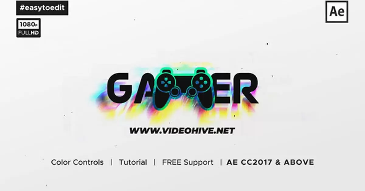 白色小故障游戏logo标志显示AE模版White Glitch Logo Reveal