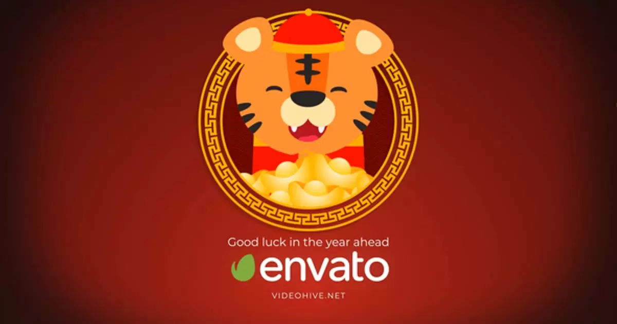 中国风老虎虎年新年卡通logo标志AE模版Chinese New Year Logo