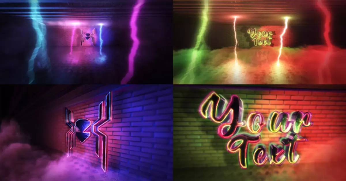 超级霓虹灯雷电放射logo标志AE模版Super Neon Logo