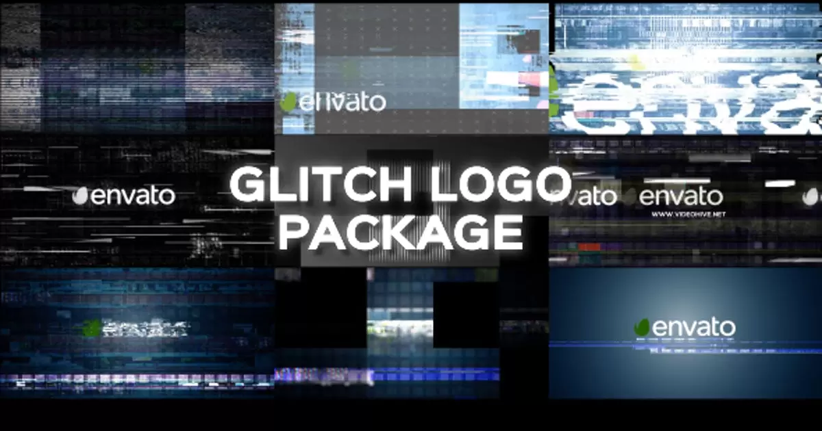 缩略图毛刺星号干扰680M合集logo标志包AE视频模版Glitch Logo Pack