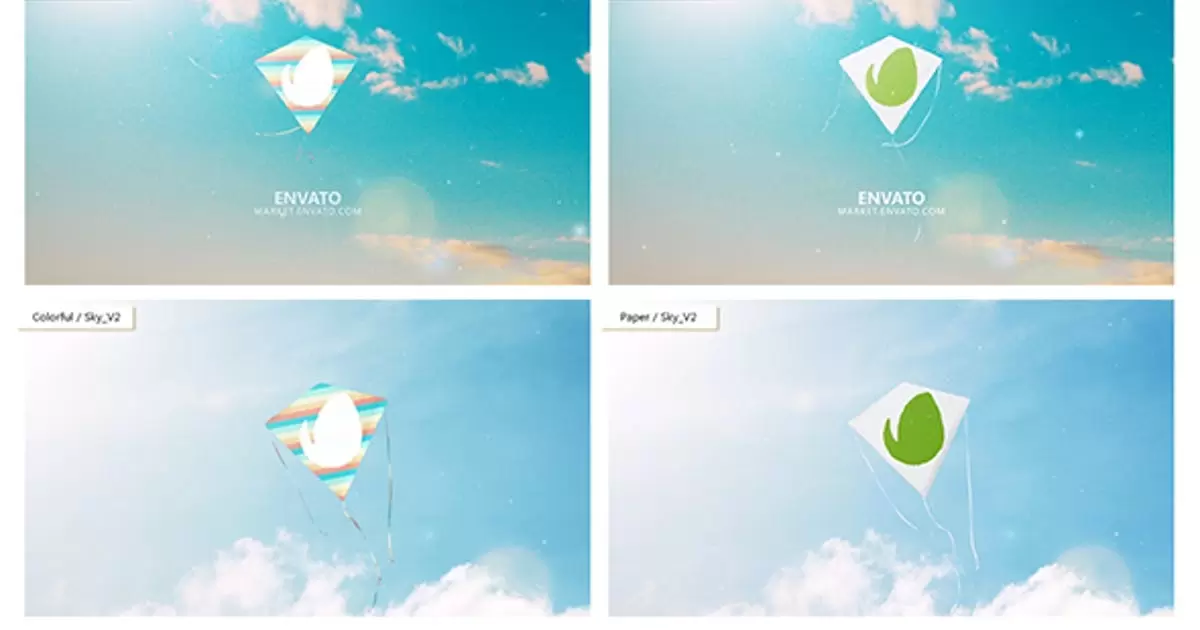 夏季云彩放风筝上的logo标志AE视频模版Kite Logo