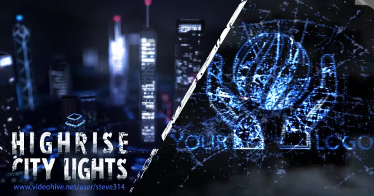 高层城市灯管logo标志介绍AE视频模版Highrise City Lights – Logo Intro
