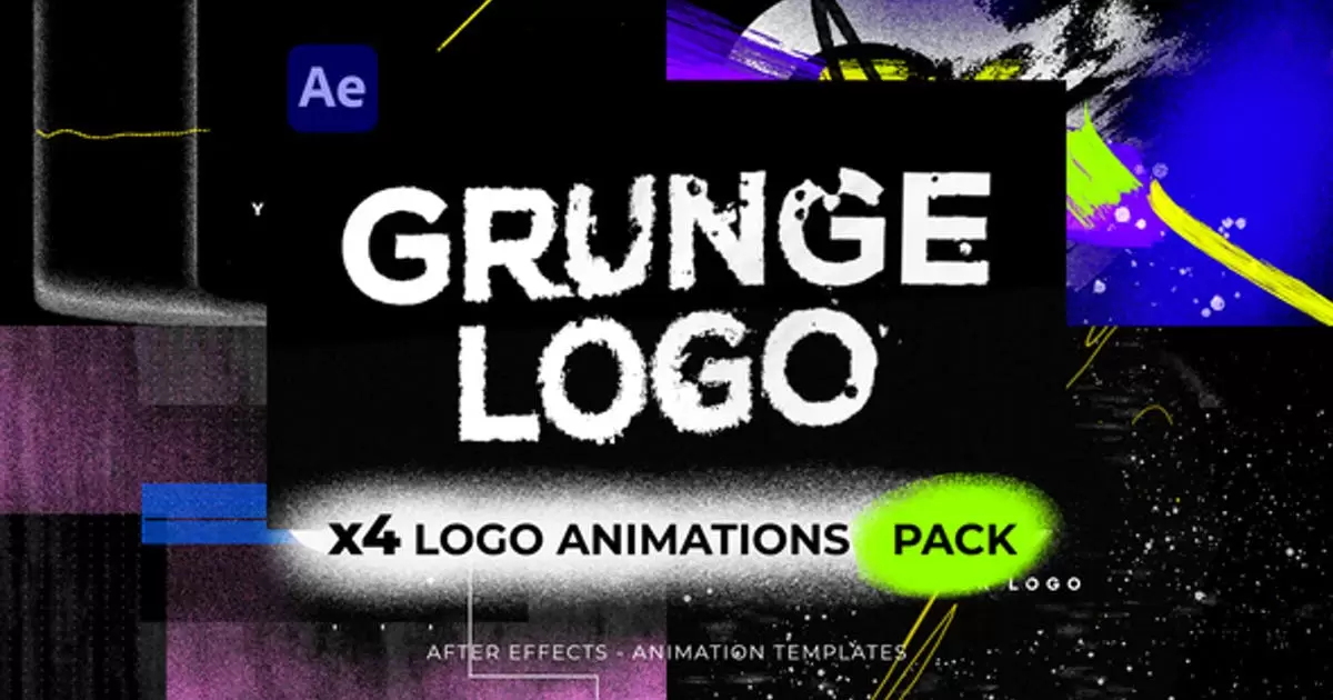 缩略图故障信号干扰效果标志介绍包AE视频模版Glitch Grunge Logos Intro Pack