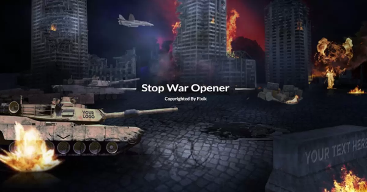 战争开始坦克枪火片头logo特效AE视频模版Stop War Opener | After Effects