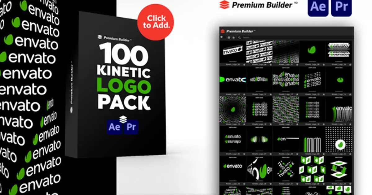 100组动态标志特效合集包装logo动画AE视频模版Kinetic Logo Pack