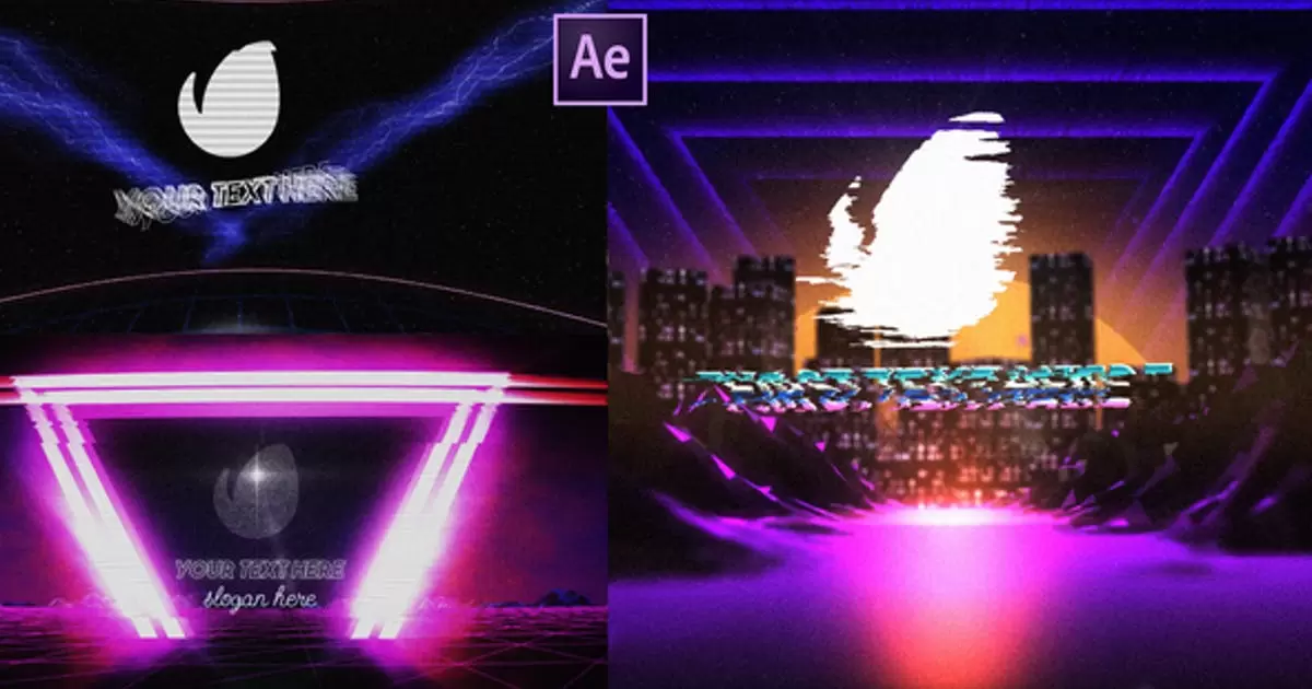 复古Synthwave三维场景标志包AE视频模版Retro Synthwave Logo Pack